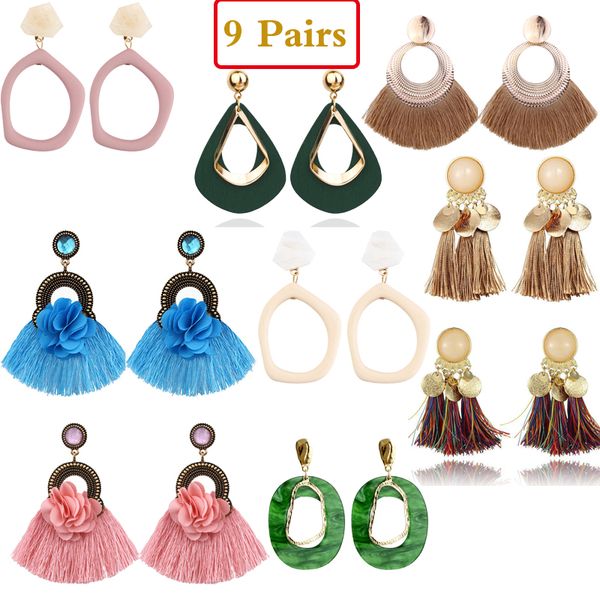 9 pairs/set tassel earrings set for women new fan boho dangle long earrings acrylic metal bohemian fringe hyperbole earring, Silver
9 pairs/set tassel earrings set for women new fan boho dangle long earrings acrylic metal bohemian fringe hyperbole earring, Silver