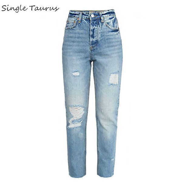 

high waist straight denim pants women moustache effect distressed vintage jeans bleached mom jeans streetwear denim pants 2020, Blue