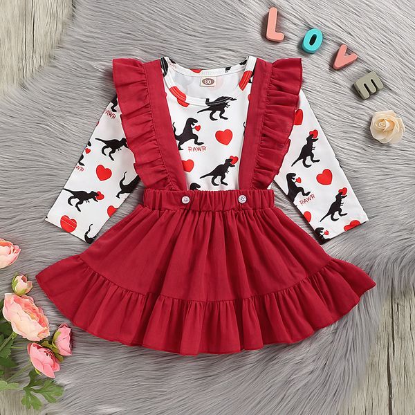 2pcs/set toddler kids baby girl clothes valentine dinosaur suspender skirts outfits children clothes roupa infantil menino, White
2pcs/set toddler kids baby girl clothes valentine dinosaur suspender skirts outfits children clothes roupa infantil menino, White