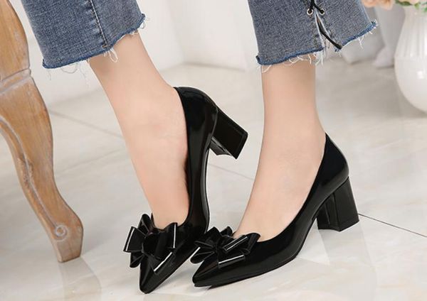 2019 women's shoes in spring and autumn with new style high heel coarse heel pointed end bowknot@5001, Black
2019 women's shoes in spring and autumn with new style high heel coarse heel pointed end bowknot@5001, Black