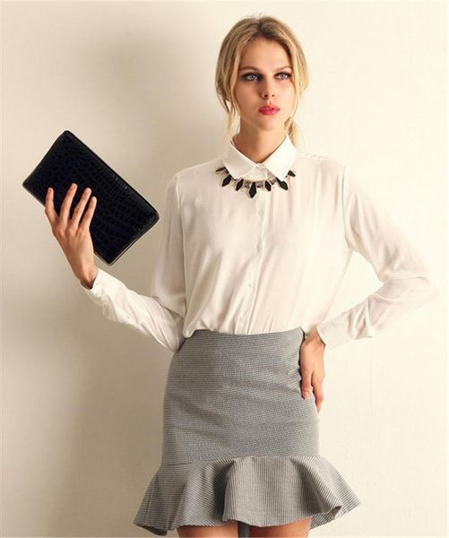 women elgant office blouses button solid autumn new long-sleeve shirt female chiffon women slim clothing, White
women elgant office blouses button solid autumn new long-sleeve shirt female chiffon women slim clothing, White