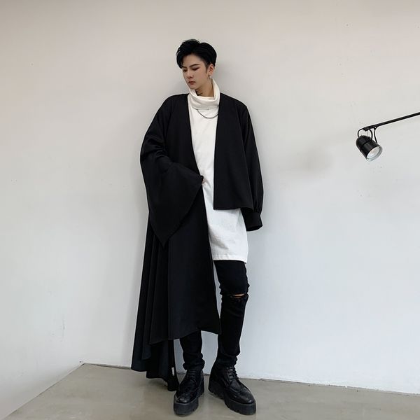 men's casual shirts male japan streetwear gothic loose cloak shirt outerwear stage clothing men asymmetric long sleeve cardigan coat, White;black
men's casual shirts male japan streetwear gothic loose cloak shirt outerwear stage clothing men asymmetric long sleeve cardigan coat, White;black