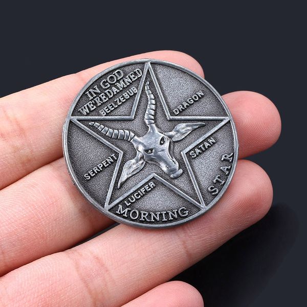 lucifer morning star satanic coin keychain ancient badge specie souvenir for women men jewelry with box, Silver
lucifer morning star satanic coin keychain ancient badge specie souvenir for women men jewelry with box, Silver