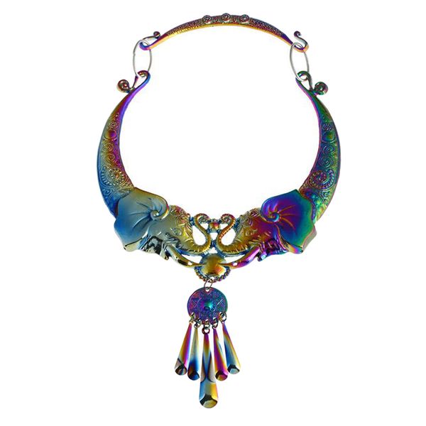retro ethnic tribal chunky choker necklace indian elephant colorful collar necklace, Silver
retro ethnic tribal chunky choker necklace indian elephant colorful collar necklace, Silver