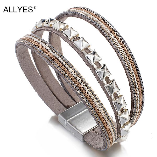 allyes punk rivet multilayer leather bracelets for women fashion simple chain warp bracelets charms jewelry masculine style, Golden;silver
allyes punk rivet multilayer leather bracelets for women fashion simple chain warp bracelets charms jewelry masculine style, Golden;silver