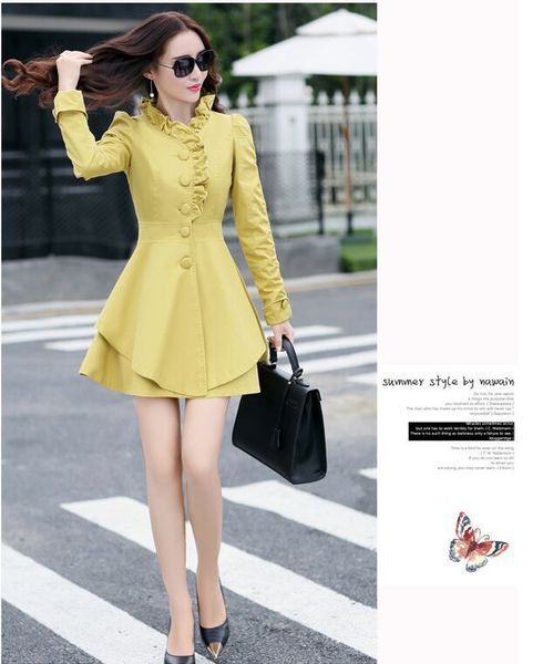 windbreaker 2019 autumn new korean women's fashion slim ruffled collar single-breasted long-sleeved long sections jacket coat, Tan;black
windbreaker 2019 autumn new korean women's fashion slim ruffled collar single-breasted long-sleeved long sections jacket coat, Tan;black