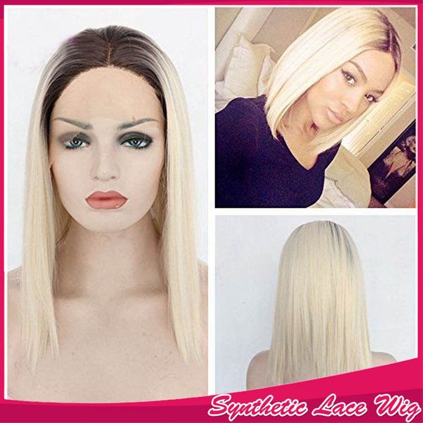 fashion short ombre blonde lace front wigs with baby hair 1b/613 straight synthetic hair blonde bob wig for black women 150% density, Silver
fashion short ombre blonde lace front wigs with baby hair 1b/613 straight synthetic hair blonde bob wig for black women 150% density, Silver