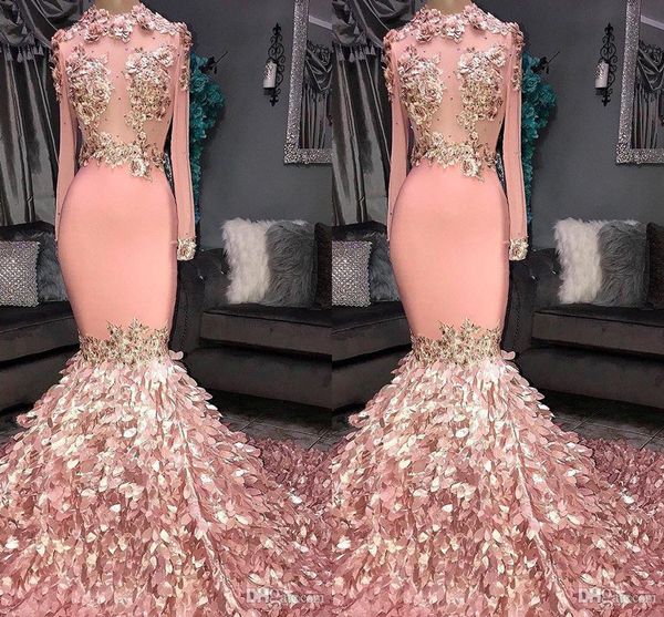 new gorgeous pink cascading flowers prom dresses 2019 sheer long sleeves applique high neck evening gowns custom made bc1046, Black
new gorgeous pink cascading flowers prom dresses 2019 sheer long sleeves applique high neck evening gowns custom made bc1046, Black