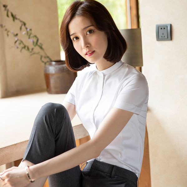new style stand collar shirt women's short sleeved business white work clothes formal wear slim fit slimming korean-style shi
new style stand collar shirt women's short sleeved business white work clothes formal wear slim fit slimming korean-style shi