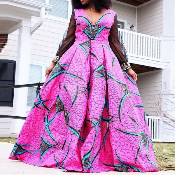 party elegant maxi dress women print deep v evening mesh long sleeve high waist big swing african robe summer dresses, Black;gray
party elegant maxi dress women print deep v evening mesh long sleeve high waist big swing african robe summer dresses, Black;gray