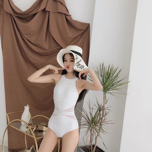 female conjoined triangle swimsuit chest gathering slim belly spring ins swimsuit, White;black
female conjoined triangle swimsuit chest gathering slim belly spring ins swimsuit, White;black