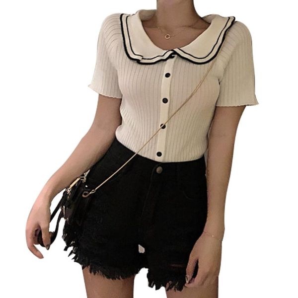 summer women doll collar short sleeve knitted girls sweet single-breasted clothes female casual bottoming shirt clothing, White
summer women doll collar short sleeve knitted girls sweet single-breasted clothes female casual bottoming shirt clothing, White