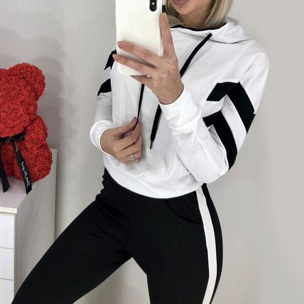 sfit women's fashion 2 piece set tracksuit sleeve patchwork pants jogging suits sportswear sweatshirt with hood side stripe, Black;blue
sfit women's fashion 2 piece set tracksuit sleeve patchwork pants jogging suits sportswear sweatshirt with hood side stripe, Black;blue