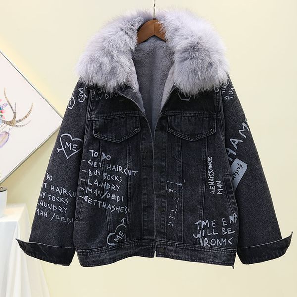 winter jacket women 2019 new loose graffiti real fur collar plus velvet padded warm denim cotton coat female black jeans parka
winter jacket women 2019 new loose graffiti real fur collar plus velvet padded warm denim cotton coat female black jeans parka