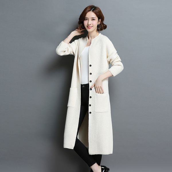 2018 women spring autumn new sweater coat long loose large size cardigan sweater solid color warm single-breasted lq148, White;black
2018 women spring autumn new sweater coat long loose large size cardigan sweater solid color warm single-breasted lq148, White;black