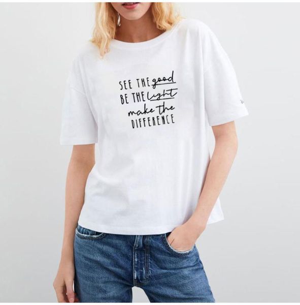 women's t-shirt see the good be light printed short sleeve cotton women shirts o-neck funny t shirt casual tee femme, White
women's t-shirt see the good be light printed short sleeve cotton women shirts o-neck funny t shirt casual tee femme, White
