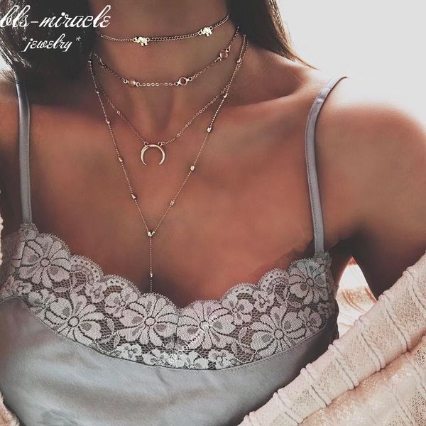 punk fashion jewelry accessories trendy multi-layer crystal elephant moon chain necklace gift for lover, Silver
punk fashion jewelry accessories trendy multi-layer crystal elephant moon chain necklace gift for lover, Silver