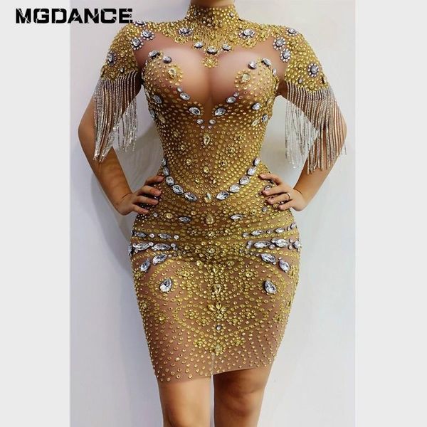 new gold rhinestones fringe transparent dress bar birthday celebrate mesh women dancer wear prom dress, Black;red
new gold rhinestones fringe transparent dress bar birthday celebrate mesh women dancer wear prom dress, Black;red