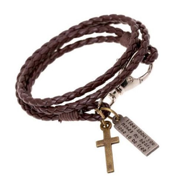 wholesale long black brown leather braided chain bracelets men handmade alloy cute cross letter pendants charm wrap bracelet
wholesale long black brown leather braided chain bracelets men handmade alloy cute cross letter pendants charm wrap bracelet