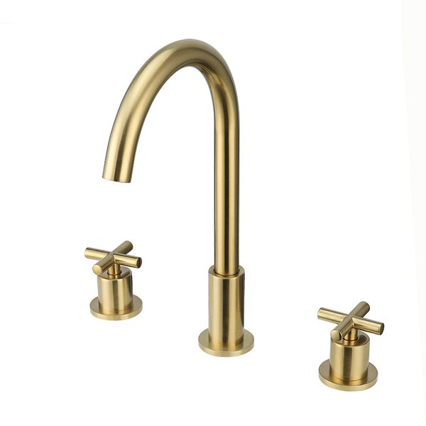 brushed gold double handle three hole basin faucets brass deck mounted bathroom sink faucet and cold water mixer tap
brushed gold double handle three hole basin faucets brass deck mounted bathroom sink faucet and cold water mixer tap