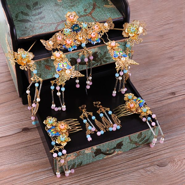golden tassel costume colored beads long tassle hairpins bridal headdress retro chinese style dragon and phoenix hair decoration, Golden;white
golden tassel costume colored beads long tassle hairpins bridal headdress retro chinese style dragon and phoenix hair decoration, Golden;white