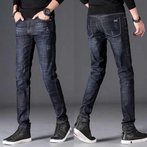 men's jeans 2021 winter claw pattern youth stretch slim, Blue