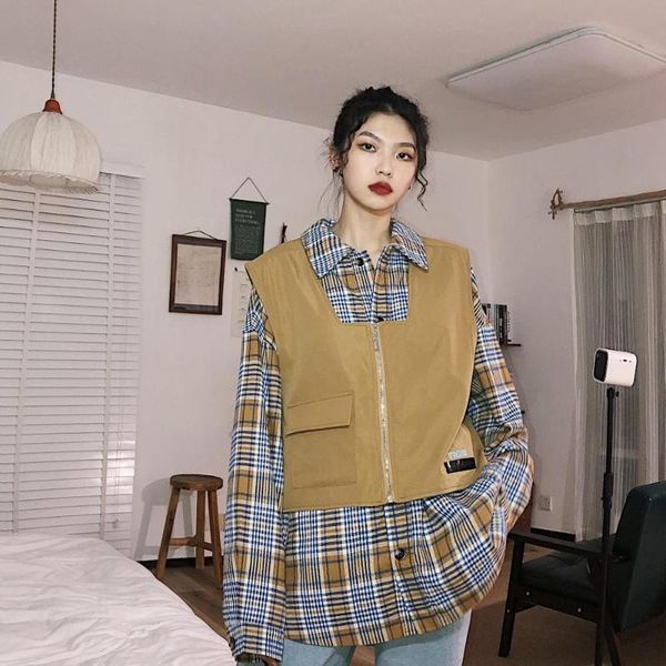 street retro plaid trench korean trend splicing contrast color handsome wear loose two-piece coat coats, Tan;black
street retro plaid trench korean trend splicing contrast color handsome wear loose two-piece coat coats, Tan;black