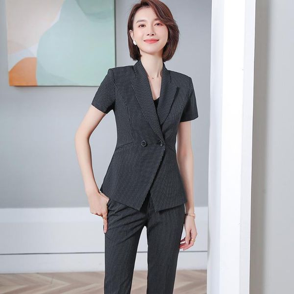 women's suits & blazers short sleeve elegant pantsuit uniform formal single button and trousers black striped jacket women suit two-pie, White;black
women's suits & blazers short sleeve elegant pantsuit uniform formal single button and trousers black striped jacket women suit two-pie, White;black