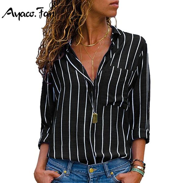 long sleeve women shirts 2019 autumn winter new v-neck striped button shirt casual soft lady tees blouses summer tunic, Black
long sleeve women shirts 2019 autumn winter new v-neck striped button shirt casual soft lady tees blouses summer tunic, Black