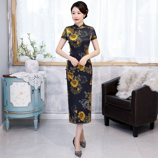 blue print flower cheongsam women qipao silk elegant high split evening party dress mandarin collar oversize 3xl vestidos, Red
blue print flower cheongsam women qipao silk elegant high split evening party dress mandarin collar oversize 3xl vestidos, Red