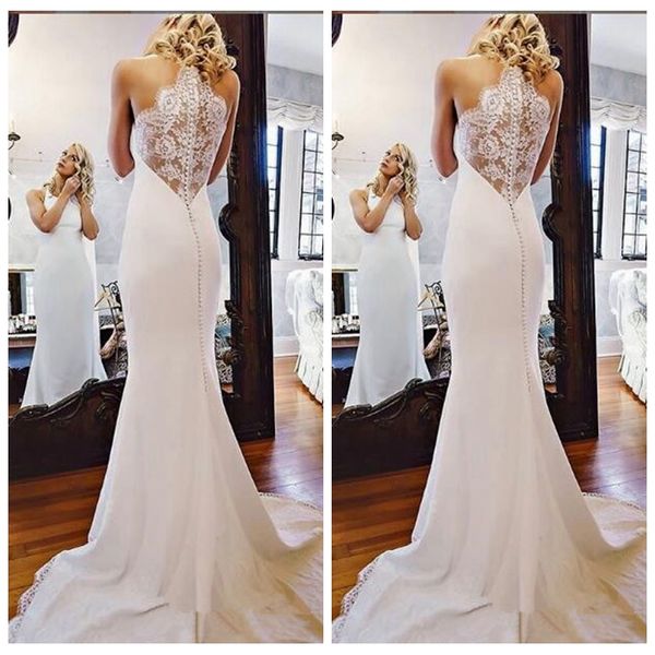 halter simple lace appliques slim mermaid 2019 wedding dresses sleeveless customized robe de mariee largo bridal gowns ladies beach hohemian, White
halter simple lace appliques slim mermaid 2019 wedding dresses sleeveless customized robe de mariee largo bridal gowns ladies beach hohemian, White