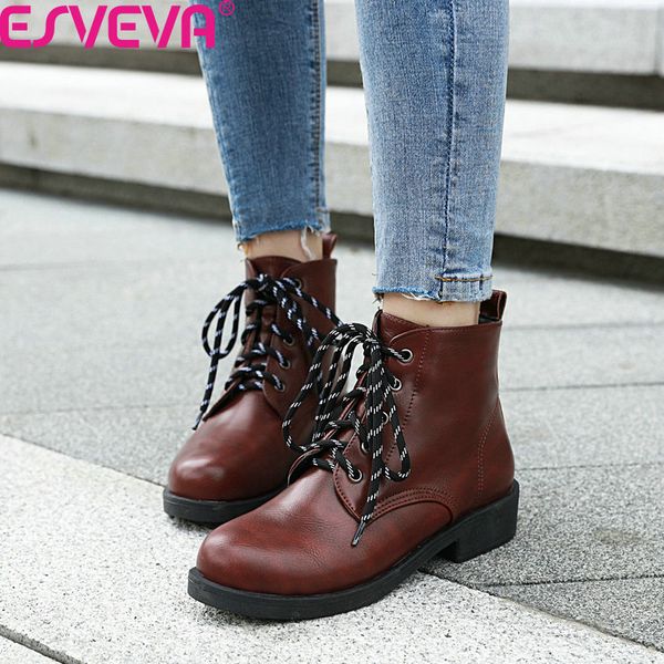esveva 2020 square low heel осень зима повседневный ботильоны кожа pu круглый toe lace up all match женская обувь большого размера 34-43, Black
esveva 2020 square low heel осень зима повседневный ботильоны кожа pu круглый toe lace up all match женская обувь большого размера 34-43, Black