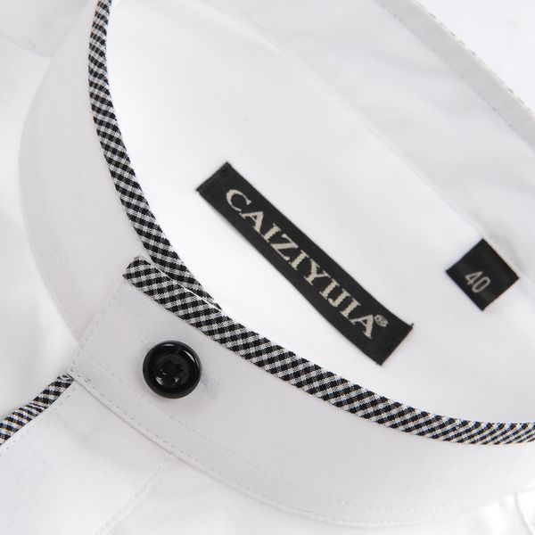 men's short sleeve banded collar with black piping dress shirt summer smart casual slim-fit cotton thin solid male shirts, White;black
men's short sleeve banded collar with black piping dress shirt summer smart casual slim-fit cotton thin solid male shirts, White;black