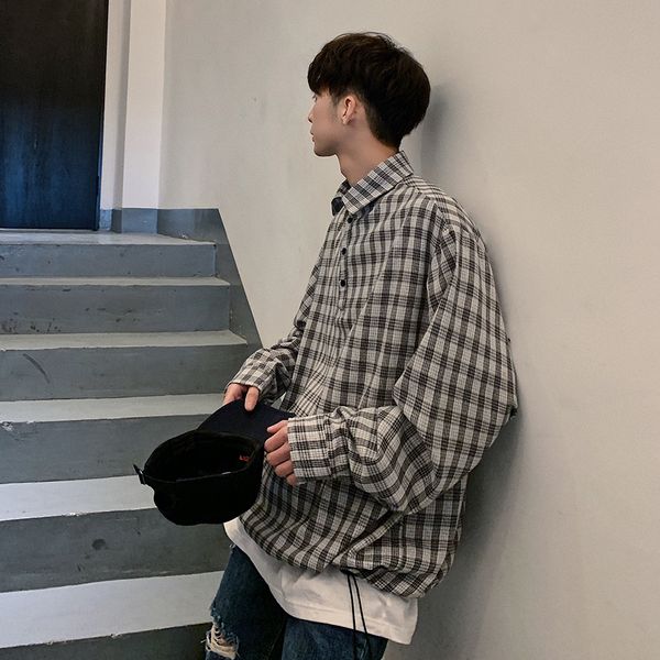 spring streetwear plaid turn down collar cotton pullover shirt men drawstring hem full lattice male long sleeve loose coat, White;black
spring streetwear plaid turn down collar cotton pullover shirt men drawstring hem full lattice male long sleeve loose coat, White;black