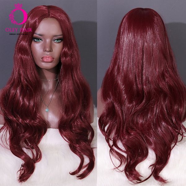 

oley red wine color long wavy glueless lace wig cosplay wigs for women heat resistant burgundy red synthetic lace front wig, Black