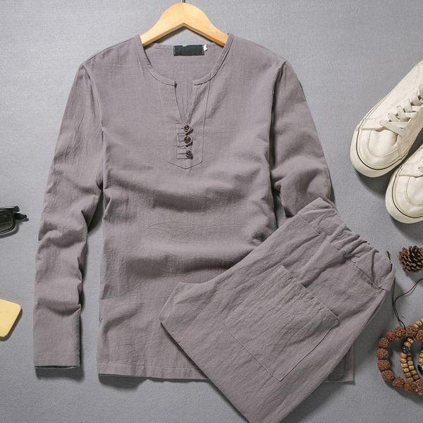 spring long sleeve v neck cotton linen men tow piece sets fashion white color loose plus size -5xl clothing, Gray
spring long sleeve v neck cotton linen men tow piece sets fashion white color loose plus size -5xl clothing, Gray