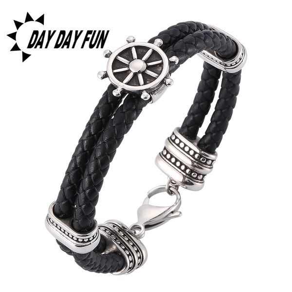vintage rudder black braided stainless steel double layer leather bracelets personality fashion charm wrist band gifts e0176, White
vintage rudder black braided stainless steel double layer leather bracelets personality fashion charm wrist band gifts e0176, White