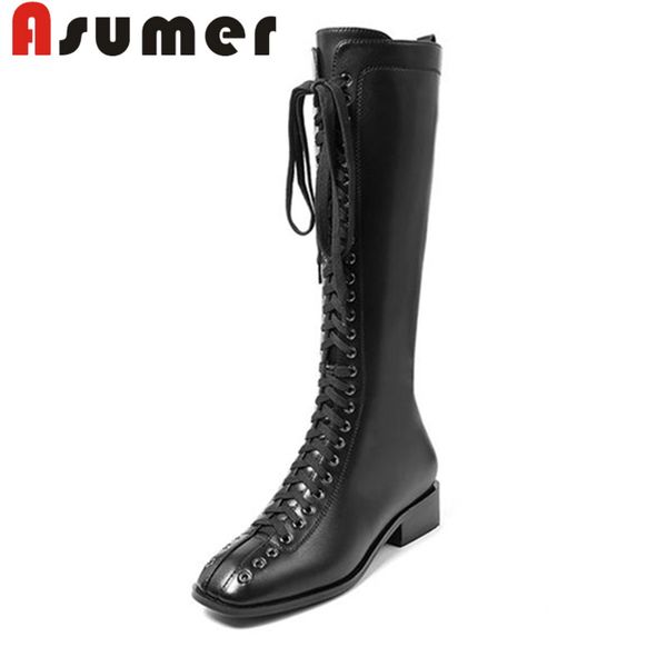 asumer 2018 new arrive knee high boots for women fashion cross tied winter boots square toe simple pu+genuine leather, Black
asumer 2018 new arrive knee high boots for women fashion cross tied winter boots square toe simple pu+genuine leather, Black