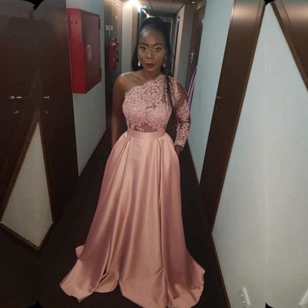 new arrival one shoulder prom dresses pink beaded lace satin party evening formal gowns long african simple dress, Black
new arrival one shoulder prom dresses pink beaded lace satin party evening formal gowns long african simple dress, Black
