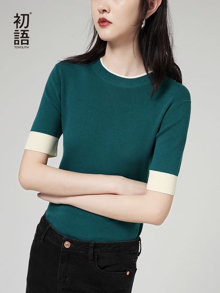 toyouth knitwear autumn new women solid color short sleeve contrast color slim basic female, White;black
toyouth knitwear autumn new women solid color short sleeve contrast color slim basic female, White;black