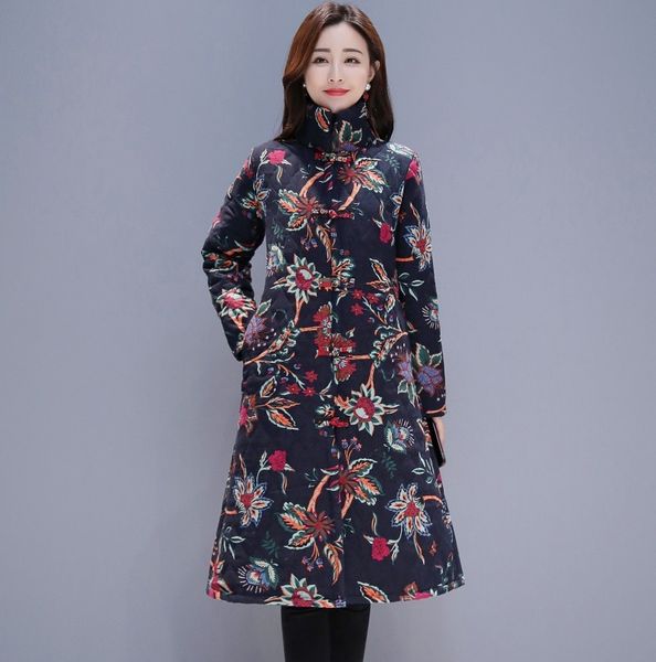 2019 winter new style cotton linen printed padded ethnic-style loose and plus-sized women's dress stand collar mid-length cotton, Blue;black
2019 winter new style cotton linen printed padded ethnic-style loose and plus-sized women's dress stand collar mid-length cotton, Blue;black