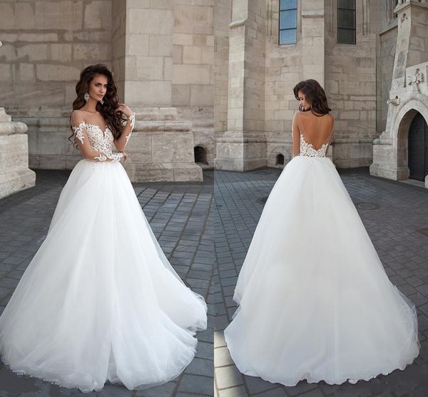 new designer a-line backless wedding dresses sheer crew neck long illusion sleeves lace appliques long novia bridal gowns, White
new designer a-line backless wedding dresses sheer crew neck long illusion sleeves lace appliques long novia bridal gowns, White