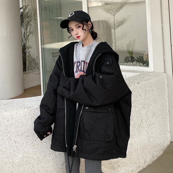 korean 2019 new style original night style plush thickened design sense two loose long sleeve cotton coat women's wear, Black
korean 2019 new style original night style plush thickened design sense two loose long sleeve cotton coat women's wear, Black