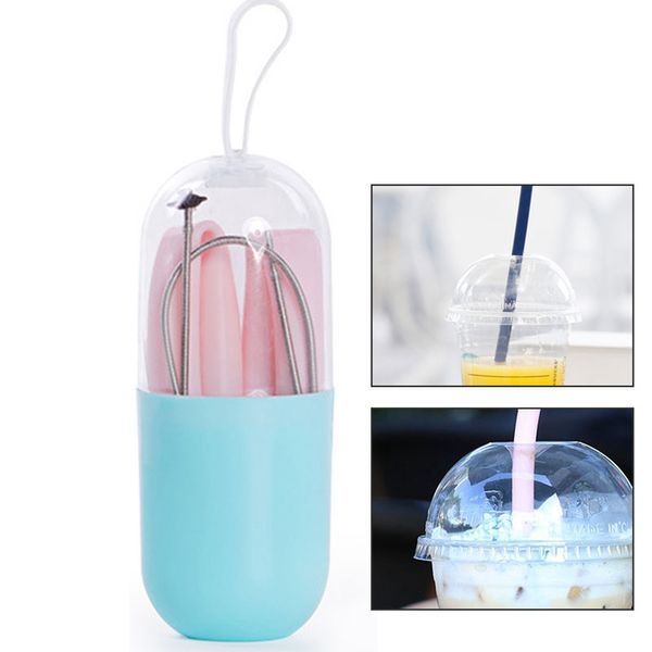 

3pcs/set reusable folding drinking straws collapsible silicone straw with carrying case and cleaning brush travel drink tool