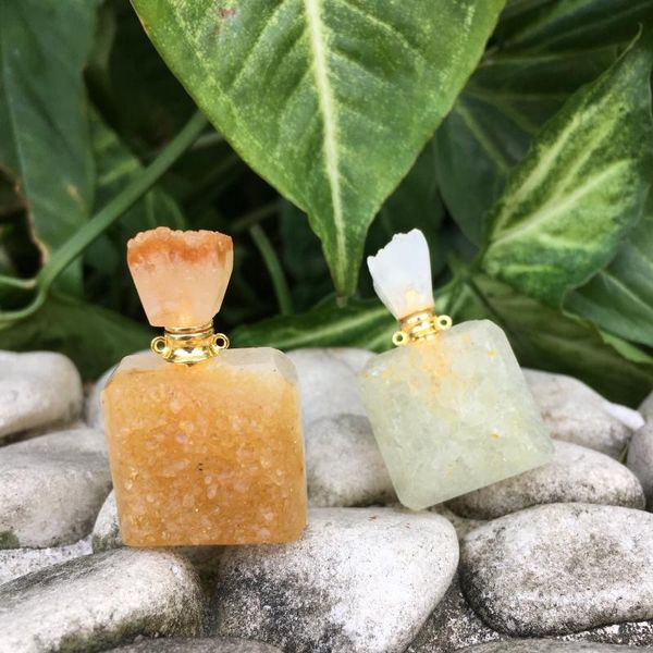 natural mineral orange crystal square perfume bottle necklace essential oil diffuser double buckle necklace bottles, Silver 
natural mineral orange crystal square perfume bottle necklace essential oil diffuser double buckle necklace bottles, Silver