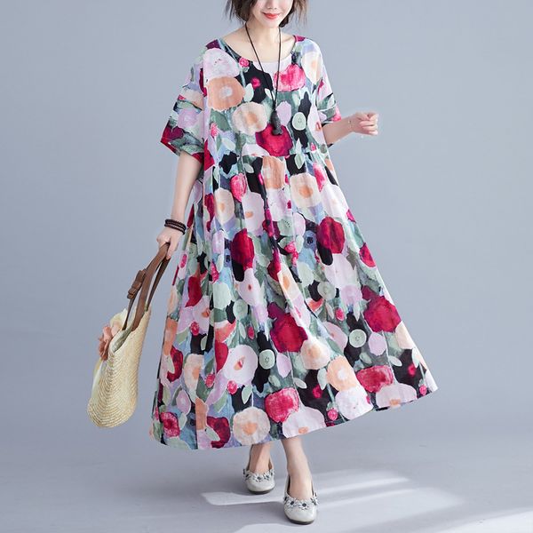 johnature o-neck natural loose long dress casual print short pockets summer dress mid-calf regular cotton women, Black;gray
johnature o-neck natural loose long dress casual print short pockets summer dress mid-calf regular cotton women, Black;gray