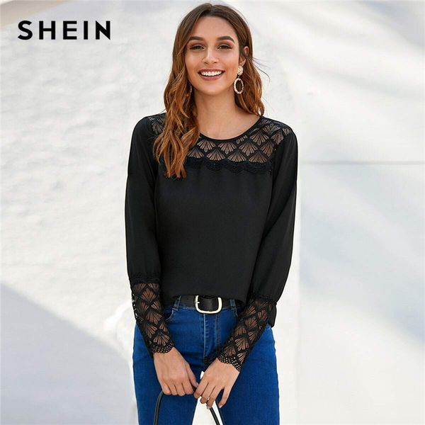shein black lace yoke and cuff solid women 2020 spring blouse long sleeve o-neck ladies elegant blouses and, White
shein black lace yoke and cuff solid women 2020 spring blouse long sleeve o-neck ladies elegant blouses and, White