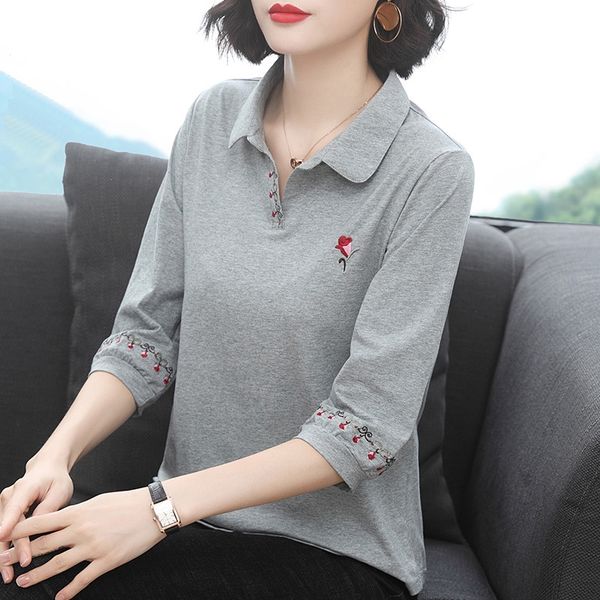 2020 lapel middle sleeve t- women's loose collar seven-sleeve mom polo shirt fashion embroidery t-shirt embroidery, White
2020 lapel middle sleeve t- women's loose collar seven-sleeve mom polo shirt fashion embroidery t-shirt embroidery, White