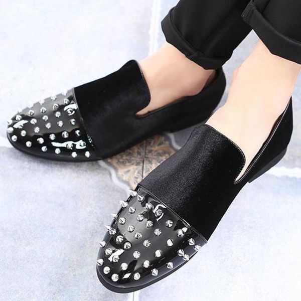 37~48 large size spiked loafers men pointed toe rivet dress shoes slip on suede metallic loafer formal wedding leather shoes, Black
37~48 large size spiked loafers men pointed toe rivet dress shoes slip on suede metallic loafer formal wedding leather shoes, Black