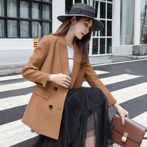 women blazers female 2019 chinese fashion long sleeve double breasted temperament khaki plus-size notched casual blazer, White;black
women blazers female 2019 chinese fashion long sleeve double breasted temperament khaki plus-size notched casual blazer, White;black